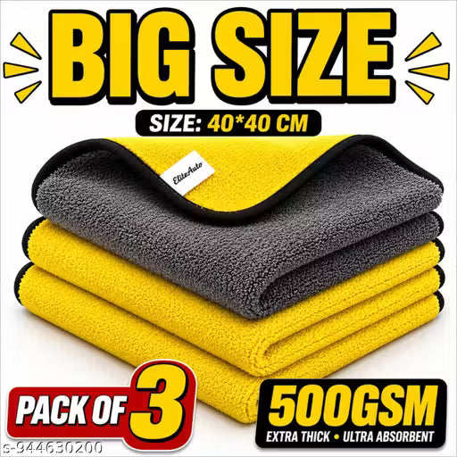 Premium 40x40cm Quality Microfiber Cloth Set | Soft, Washable & Non Scratch Cleaning Cloth Microfiber Cleaning Towel for Kitchen, Glass & Car Care | Fast Drying Cloth Set Of 3 Pcs