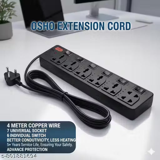 OSHO 7 Socket WITH 6 INDIVIDUAL SWITCH Multi plug Universal Extension Board with 4m copper  Wire & LED indicator