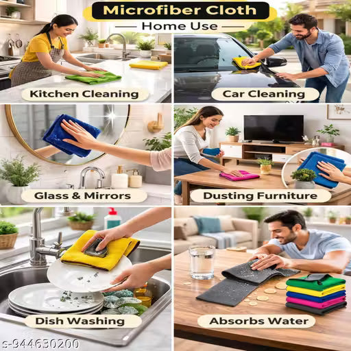 Premium 40x40cm Quality Microfiber Cloth Set | Soft, Washable & Non Scratch Cleaning Cloth Microfiber Cleaning Towel for Kitchen, Glass & Car Care | Fast Drying Cloth Set Of 3 Pcs